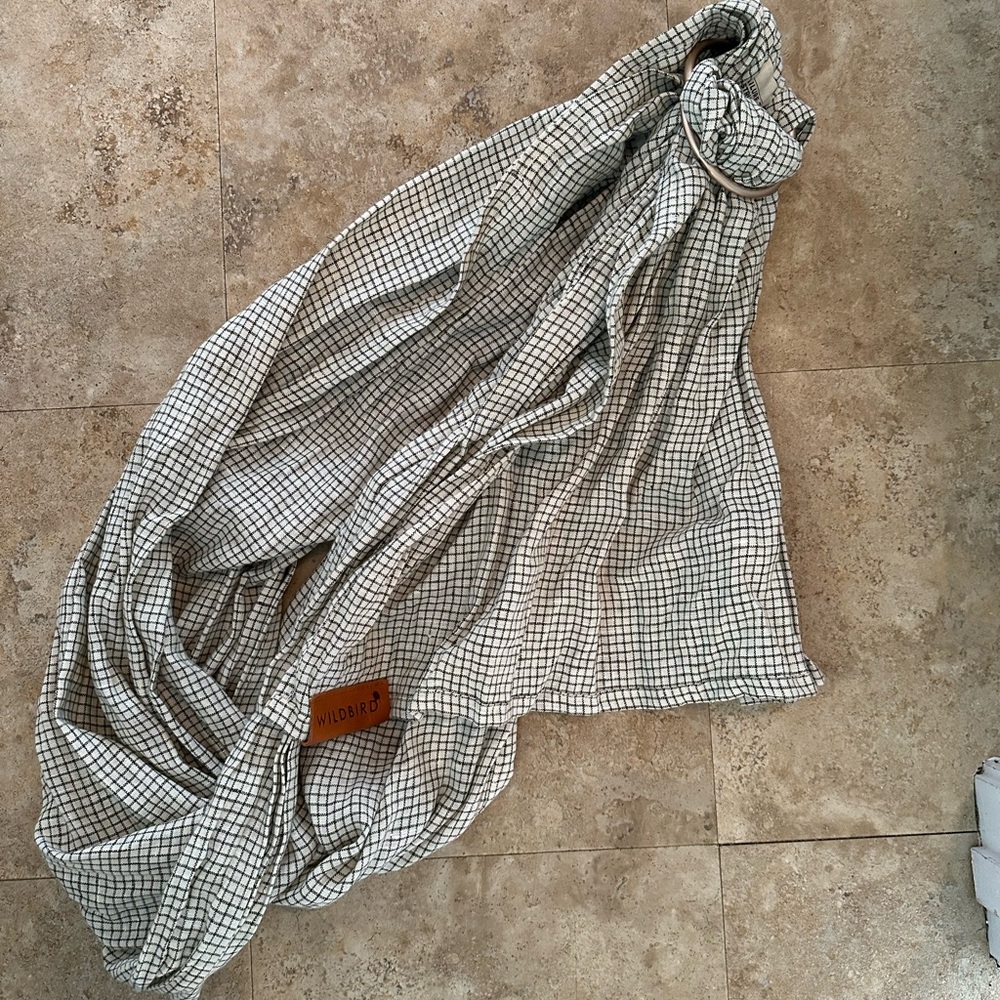 WildBird Green and Cream Checkered Rose Gold Ring Sling